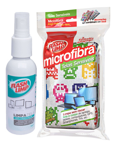 Kit 2 Esponjas Microfibra E 1 Limpa Telas Spray 120ml 