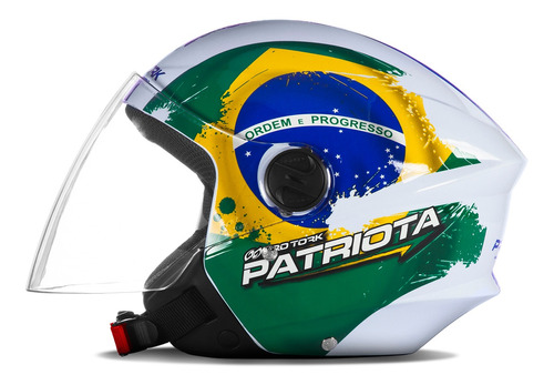 Capacete Bandeira Do Brasil New Liberty 3 Patriota Branco 60 Desenho New Liberty Trhee 3 Patriota Bandeira do Brasil Branco e Verde Com Viseira Transparente