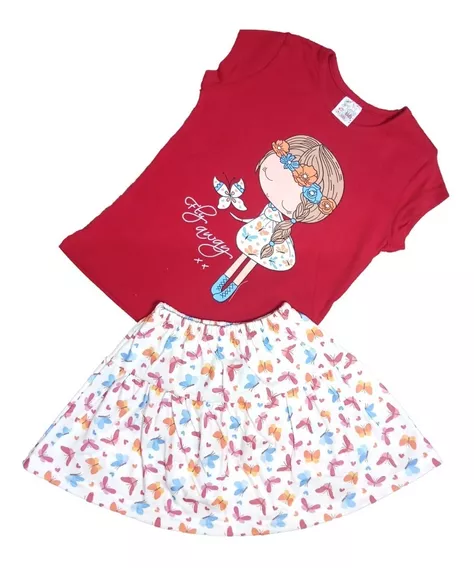 Conjunto De Niña Falda Short Mona Mariposa D'lurig Kids