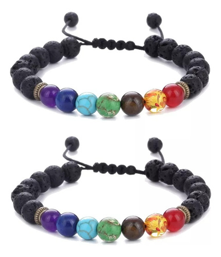 Pulsera De Cuenta Lava 7 Chakra Accesorio Árbol  La Vida 2pc