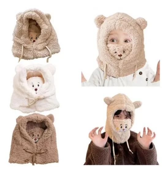 Gorro De Felpa De Oso Con Bufanda Para Niños Y Adultos