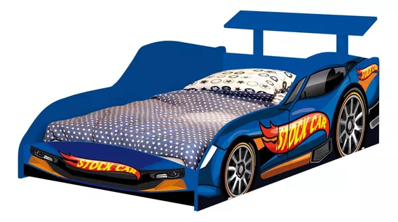 Cama Carro Solteiro Infantil Juvenil Meninos Azul Stock Car