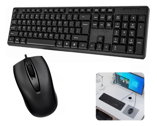 Kit Teclado Com Fio Usb Português Brasil E Mouse Office