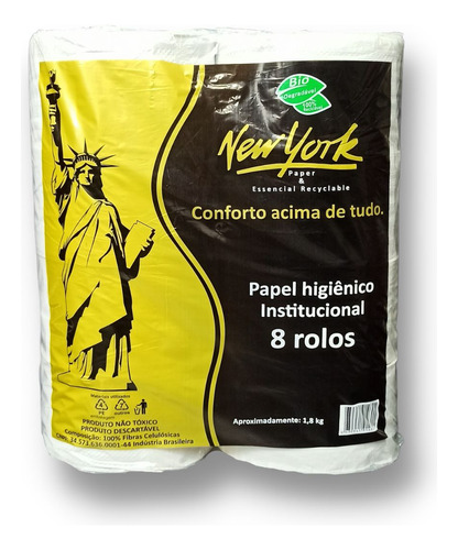 New York papel higiênico rolão institucional folha simples 8 rolos	