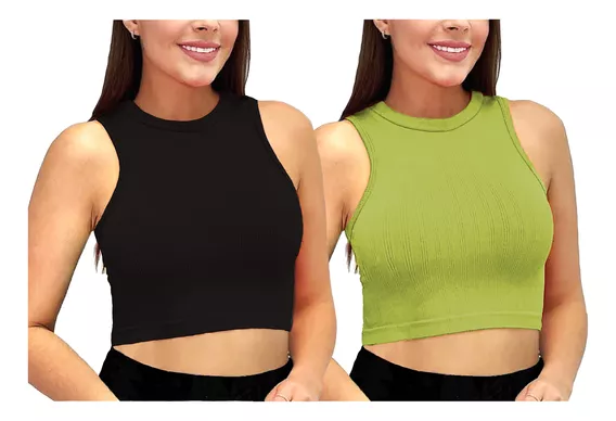 Duo Crop Top  Corto Ajustado Blusa Tank Top Unitalla Colores