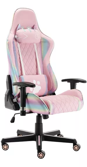 Silla Oficina Gamer Rosa Arcoiris Gato Regalo Mujer Ergonomi