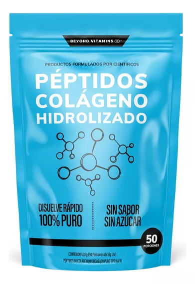 Péptidos De Colágeno Hidrolizado Puro Tipo I & III - Beyond Vitamins - Certificado 100% Pastoreo Libre - Con Aminoácidos - 500g