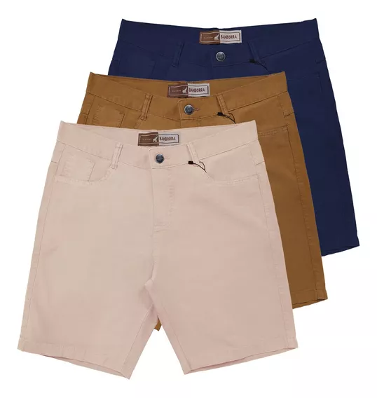 Kit Com 3 Bermudas Masculinas Brim Coloridas Em Promoção