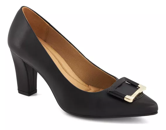 Zapatilla Con Punta Andrea Para Mujer Tacon Cuadrado Negro