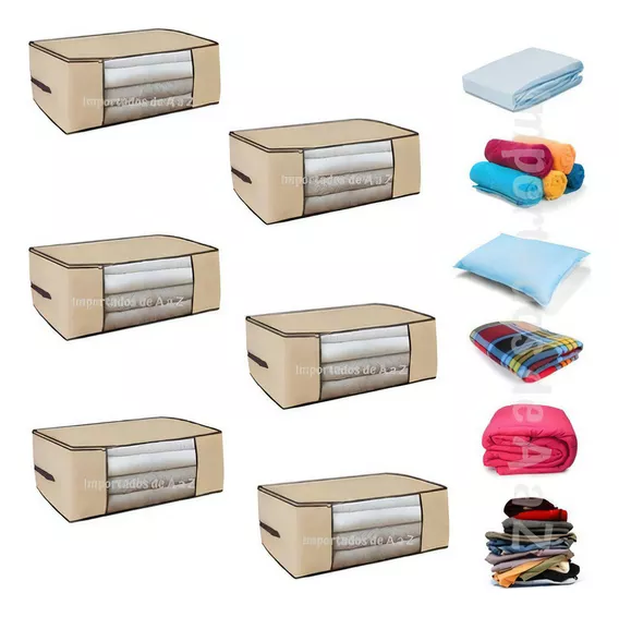 Organizador Guarda Roupa Multiuso Kit 6 Unidades 60x45x30 Cor Bege