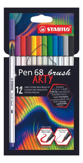 Caneta Stabilo Pen 68 Brush Arty Hidrográfica Com 12 Cores