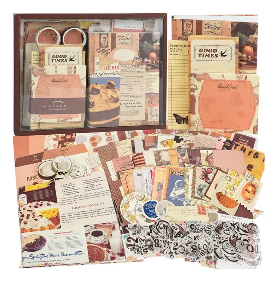 155 Vintage Journal Scrapbook Libreta Y Stickers Tape Kit