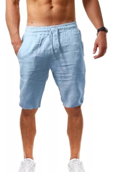 Bermudas Lino Hombre Pantalones Cortos De Vida Cotidiana 