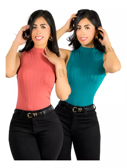 Set 2 Blusas Mujer Texturizada Casual O Elegante Crop Top