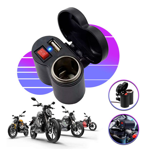 Tomada 12v Usb Moto Carregador Celular Isqueiro Prova D'água