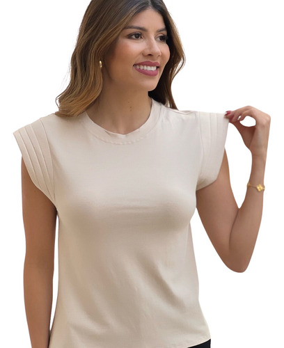 Blusa Camisa T-shirt Feminina Com Ombreira Casual Algodão