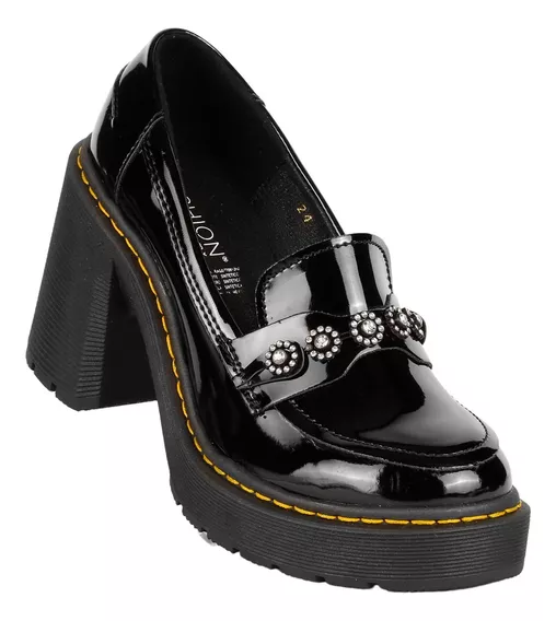 Zapatilla Tacón Mujer Negro Tipo Charol Stfashion 09903901