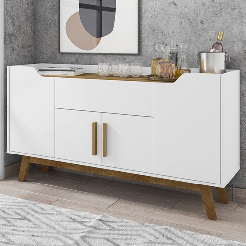 Balcão Aparador Buffet 4 Portas 1 Gaveta Future Branco/cinam Cor Branco