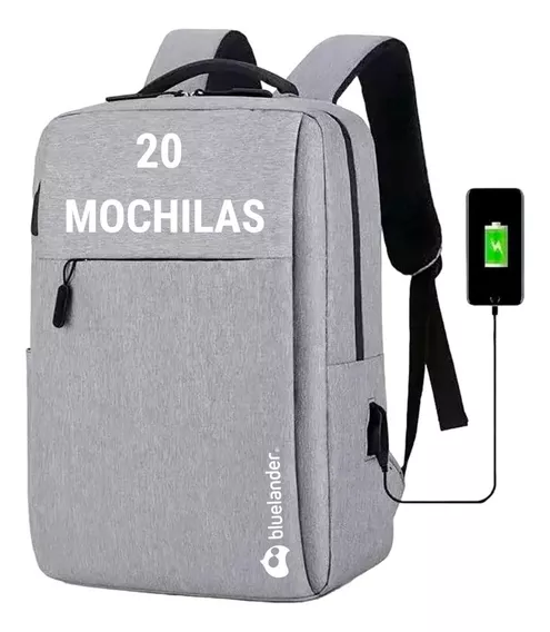 Mayoreo 20 Mochilas Antirrobo Laptop Impermeable Con Puerto Usb Color Gris Diseño de la tela Lisa