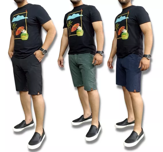 Kit 3 Bermudas Masculina De Brim Sarja Padrão Shopping