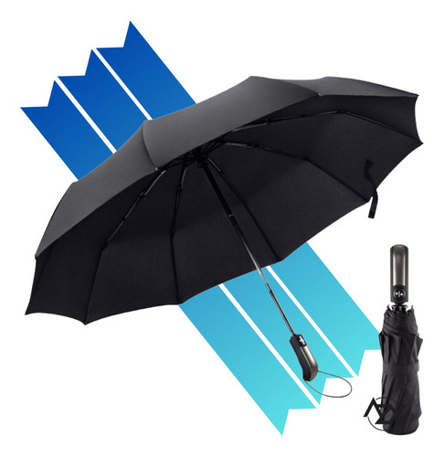 Guarda chuva reforçado automático grande cabe bolsa mochila cor preto liso