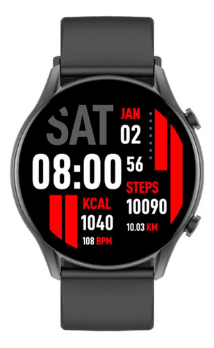 Smartwatch Kieslect Kr, Pantalla 1.32", Caja Metal Negro 45.7mm, Malla Silicona Negra, Multifunción, Resistente al Agua IP68