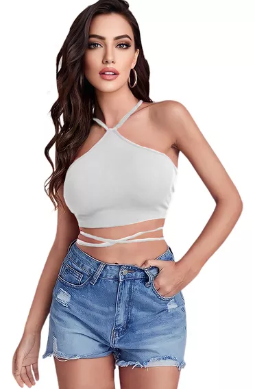 Blusa Sexy Crop Top Mujer Asimetrico Moda Casual Clasico