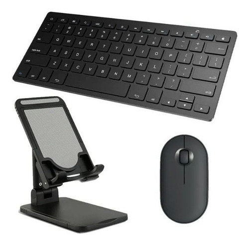 Teclado + Mouse E Suporte Para Samsung E Para Xiaomi Tablets Cor Preto