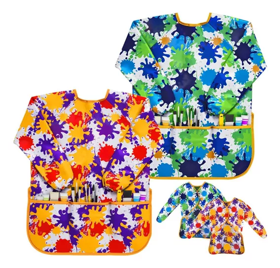 2 Pcs Impermeable Delantales Para Pintar Niños Manga