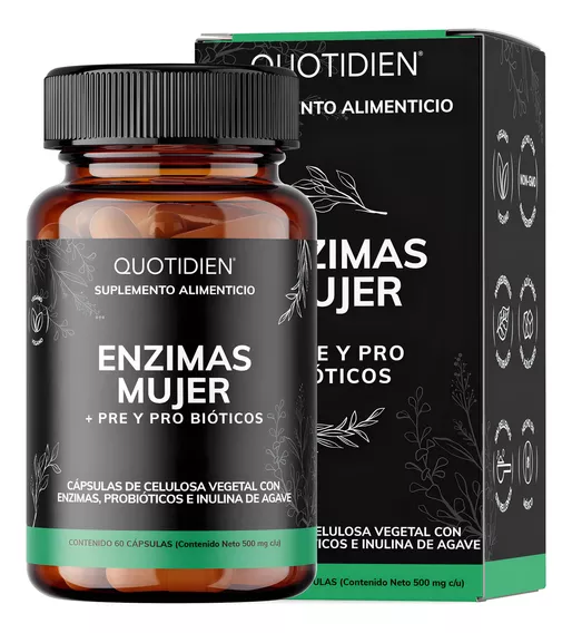 8 Enzimas Digestivas + 2 Probióticos + 2 Prebióticos (fibras) |quotidien |  Vegano | Premium Digestive Enzymes | 60 Cápsulas