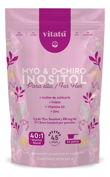 Vitatú | Myo Inositol & D-Chiro Inositol mezcla ideal 40:1 con Folato + Vitamina D3 + Zinc, Suplemento Alimenticio en polvo para Mujeres 225 g