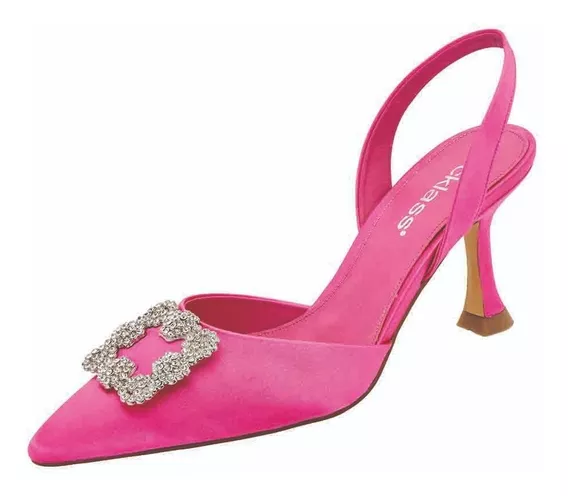 035-89 Zapatilla Gala Dama Mujer Tacón 8cm  Fiusha  Pedrería