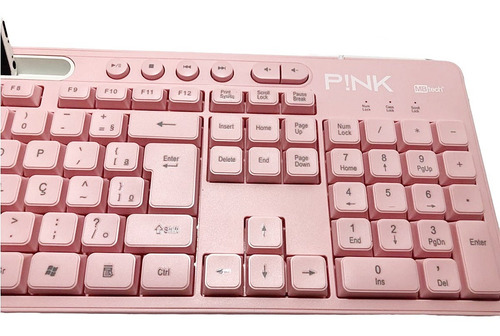 Teclado Cor Rosa Feminino Português Brasil Usb Notebook Pc