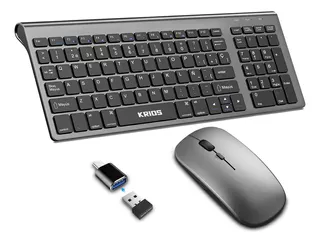 Teclado Y Mouse KRIOS K95 Español Inalámbrico Kit Teclado Y Ratón Recargable De Wifi De Conexión Estable 2.4 Ghz Compacto Con Ñ Ratón 3 Ajustable Dpi Silencioso Para Pc Windows 7 8, 10, 11,mac Os