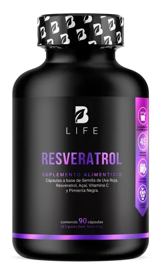 Resveratrol De 90 Cáps Con Semilla De Uva Roja Acai. B Life