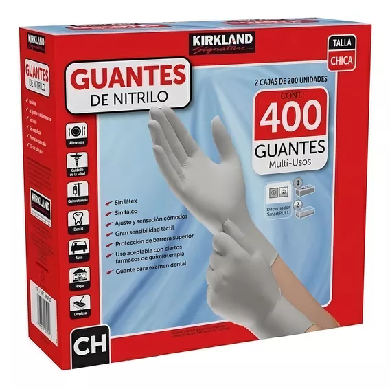 Guantes descartables antideslizantes Kirkland Signature Exam color gris esterlina talle P de nitrilo x 200 unidades