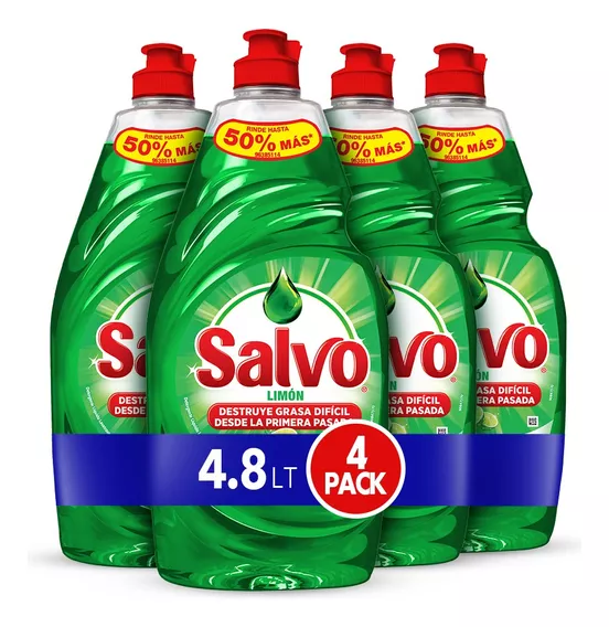 Pack X4 Lavatrastes Líquido Salvo Limón Grasa Difícil 4.8 L