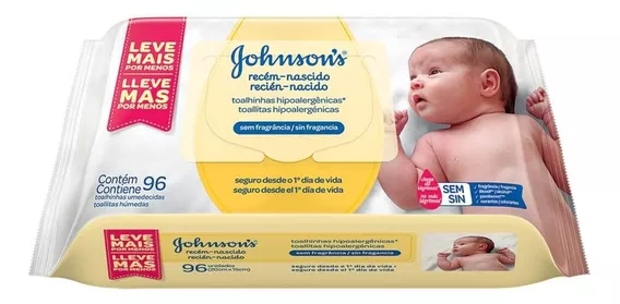 Lenço Umedecido Recém-Nascido Johnson's Baby com 96 unidades