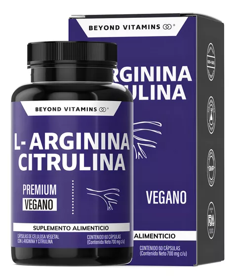 L-arginina 1000mg + Citrulina + Beta Alanina + Cafeína (de Guaraná) | Aminoácido Esencial + Citrulina Como Precursor De Óxido Nítrico - 60 Cápsulas