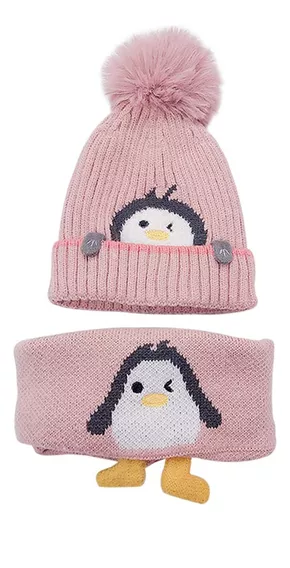 Gorro Con Bufanda Para Bebé Pingüino Tejida Oveja Calentito