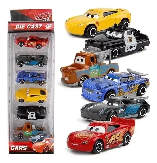 Kit 6 Carrinhos Filme Cars Relâmpago Mc Queen Die Cast 