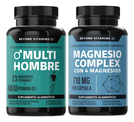 Kit - 1 Multivitaminico De Hombre Con 23 Ingredientes Y Vitamina D3 + 1 Magnesio Complex Con Citrato De Magnesio, Glicinato De Magnesio Y Gluconato De Magnesio - Sin Rellenos - Paquete