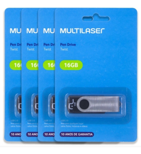 Kit 4 Pendrive 16gb - Multilaser 100% Original + Nota Fiscal