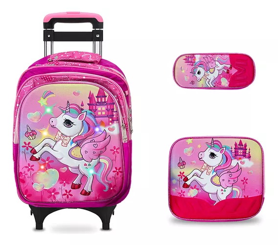 Mochila Escolares Para Niña Infantil Unicornio Con Carrito