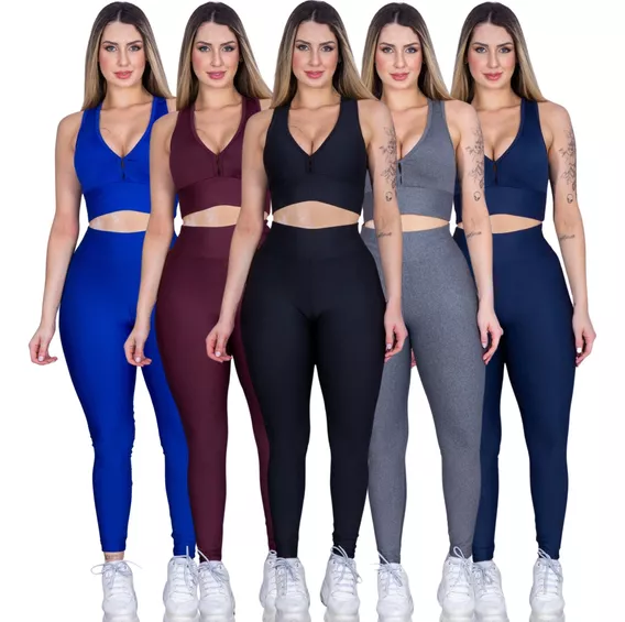  3 Conjuntos Feminino Calça E Top Roupas Academia Fittness 