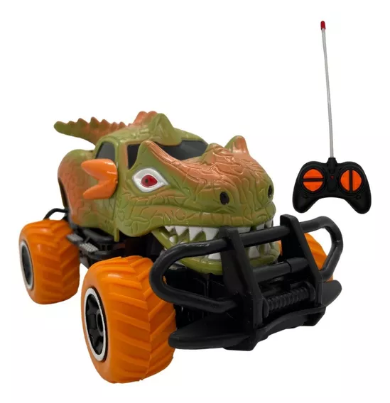 Carrinho De Controle Remoto Dinossauro 4x4 Cor Verde com Laranja