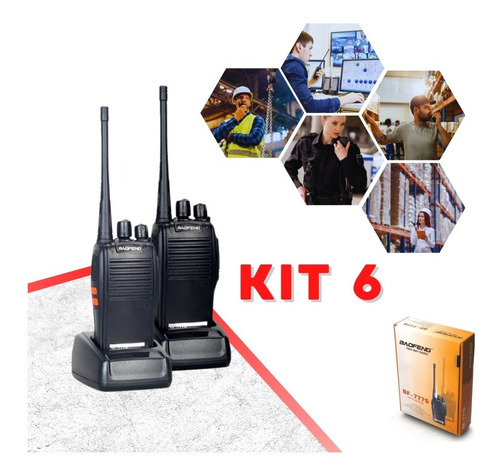 Kit 6 Radios Comunicador Baofeng 777s Profissional Ht Uhf Bandas de freqüência UHF 400-470 MHz Cor Preto