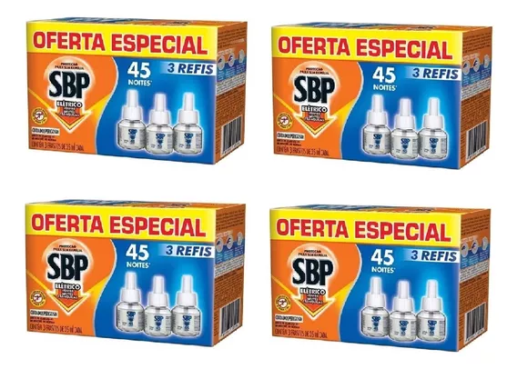 Kit 4 Repelente Elétrico Sbp 45 Noites C 3 Refis 35ml (12un)