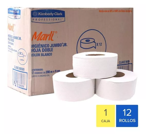 Caja Papel Higiénico En Bobina Marli Jumbo Jr. Con 12 Rollos