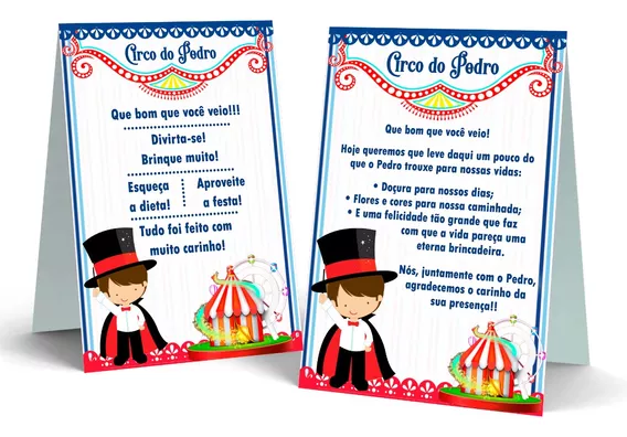 Agradecimento De Mesa Para Festa Circo Azul/verm (20 Unids.)